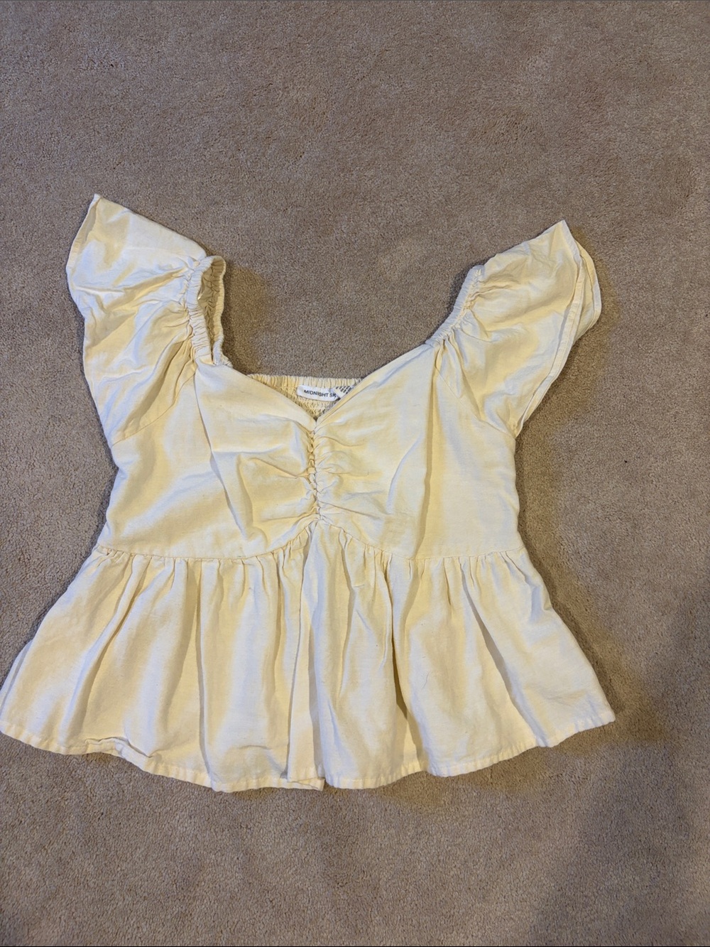 Women's XL cream flutter-sleeve cropped peplum top